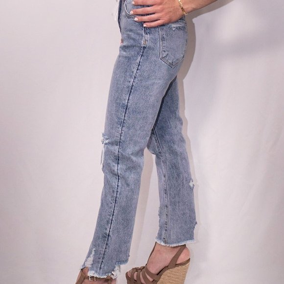 High Rise Straight Distressed Jeans - Picture 2 of 4